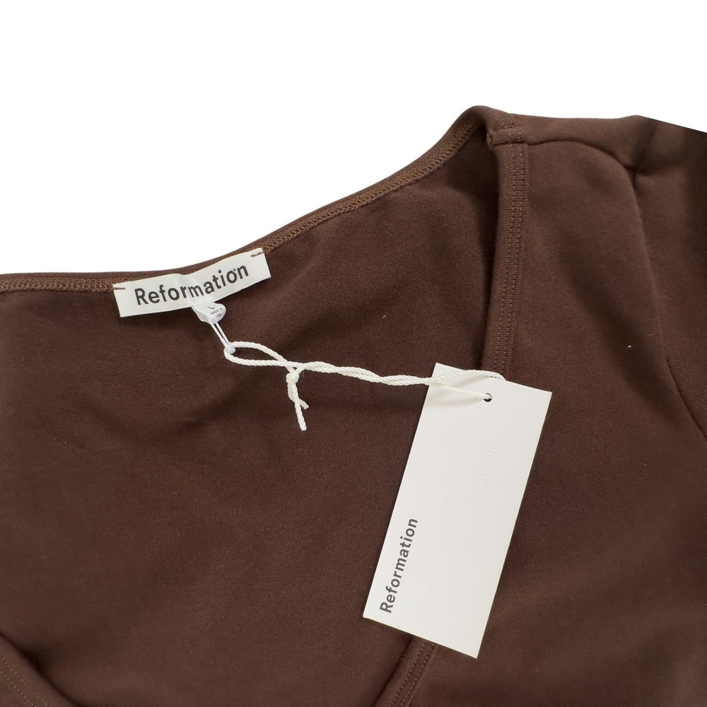 Reformation Aubriella Knit Dress Cafe V-neck Body con Organic Cotton - Large - Picture 6 of 7